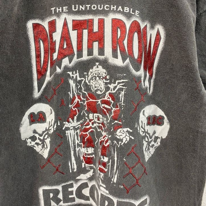DEATH ROW REDORDS　半袖企業プリントTシャツ　アドバタイジング　ラメプリント　灰色　グレー　Mサイズ