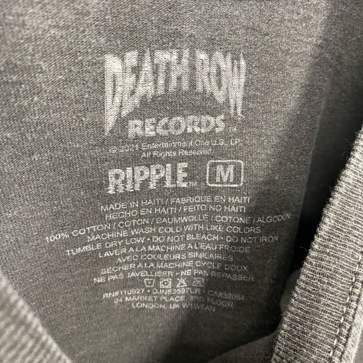 DEATH ROW REDORDS　半袖企業プリントTシャツ　アドバタイジング　ラメプリント　灰色　グレー　Mサイズ
