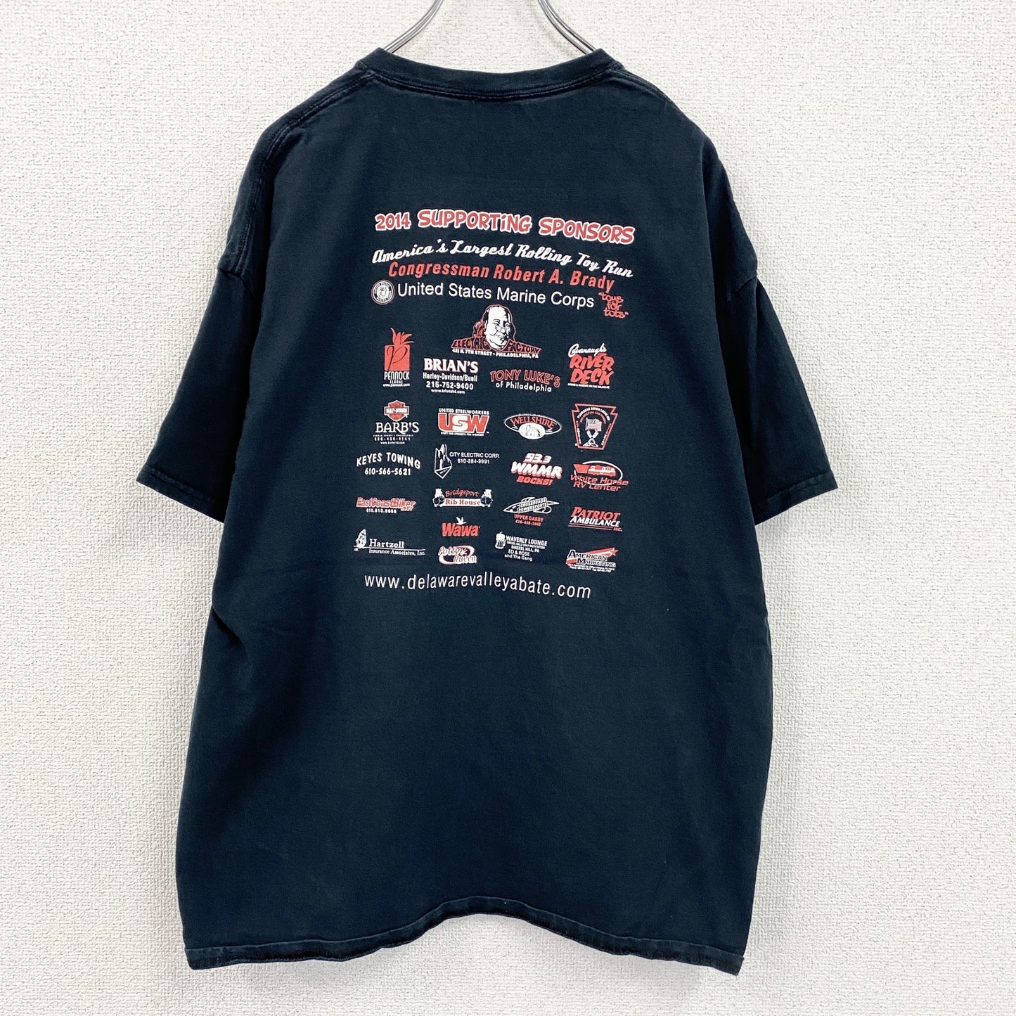 GILDAN　ギルダン　半袖プリントTシャツ　両面プリント　企業ロゴ　アーチプリント　紺　ネイビー　XLサイズ