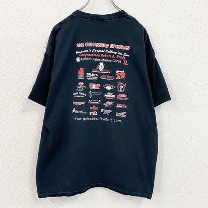 GILDAN　ギルダン　半袖プリントTシャツ　両面プリント　企業ロゴ　アーチプリント　紺　ネイビー　XLサイズ