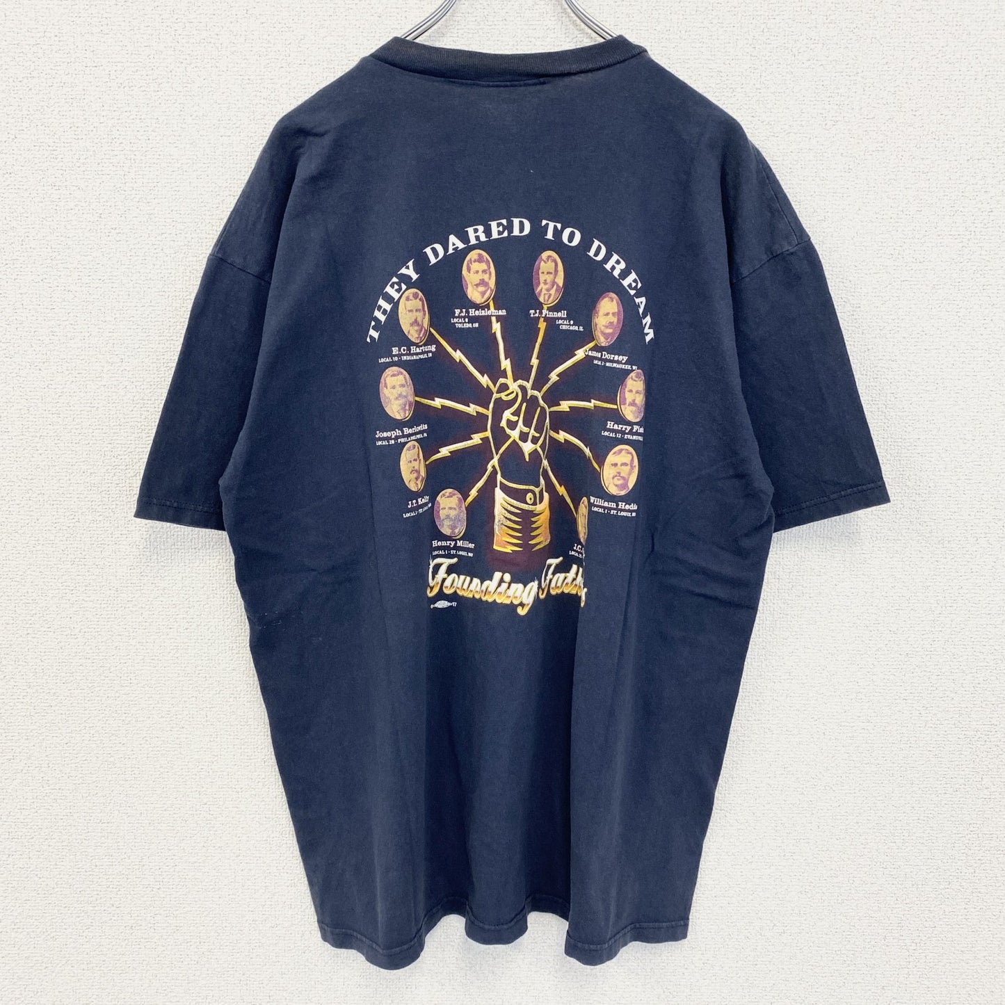 古着 used　LIFEWEAR　USA製　半袖バックプリントTシャツ　UNION YES　ネイビー　紺　ビックシルエット