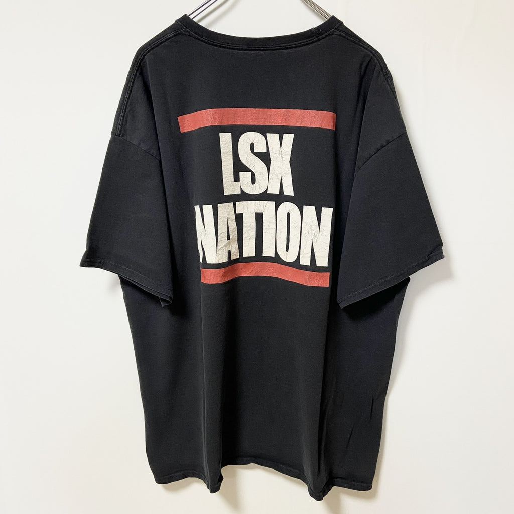 Hanes　ヘインズ　半袖プリントTシャツ　レーシング　両面プリント　レース旗　クルーネック　黒　ブラック　XLサイズ