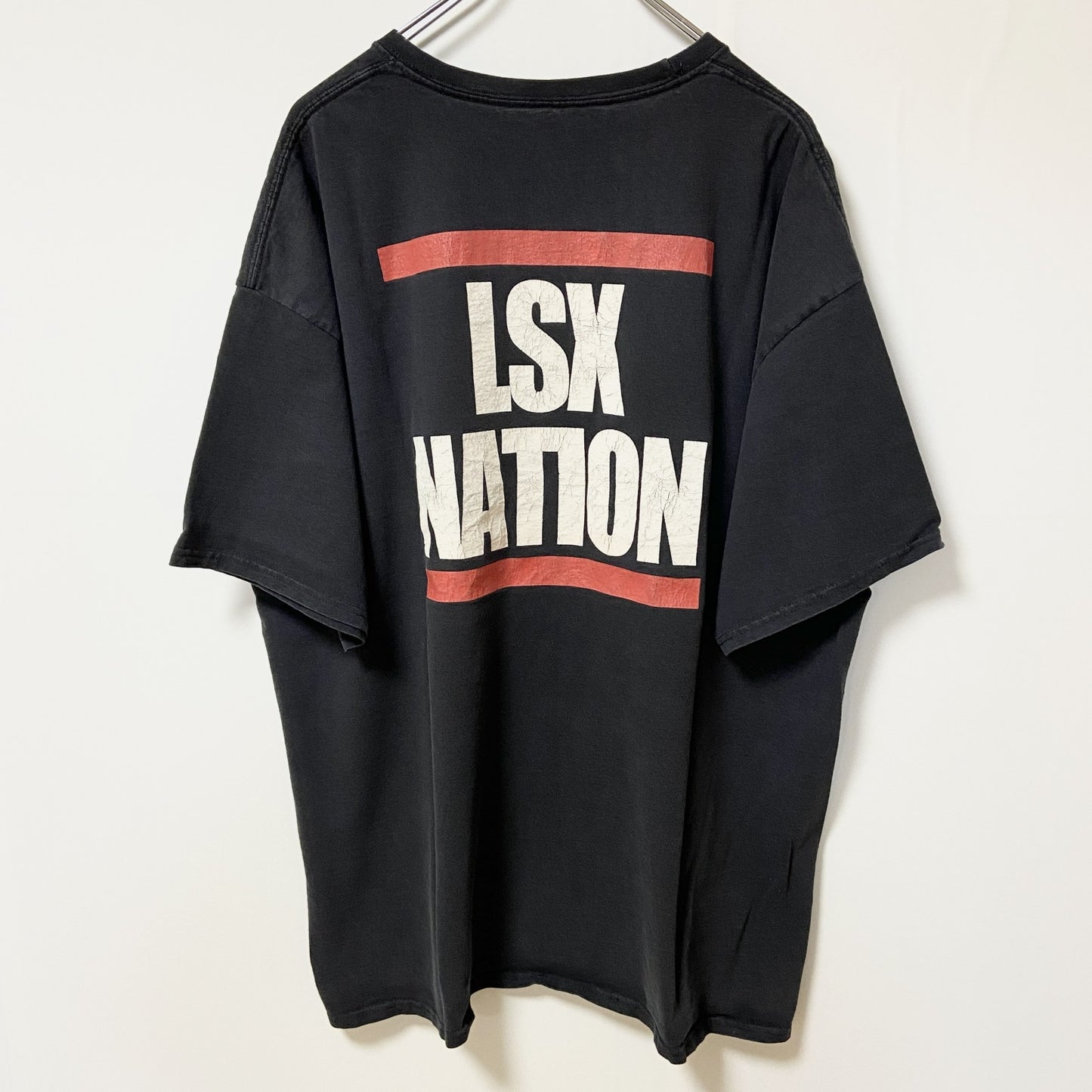 Hanes　ヘインズ　半袖プリントTシャツ　レーシング　両面プリント　レース旗　クルーネック　黒　ブラック　XLサイズ