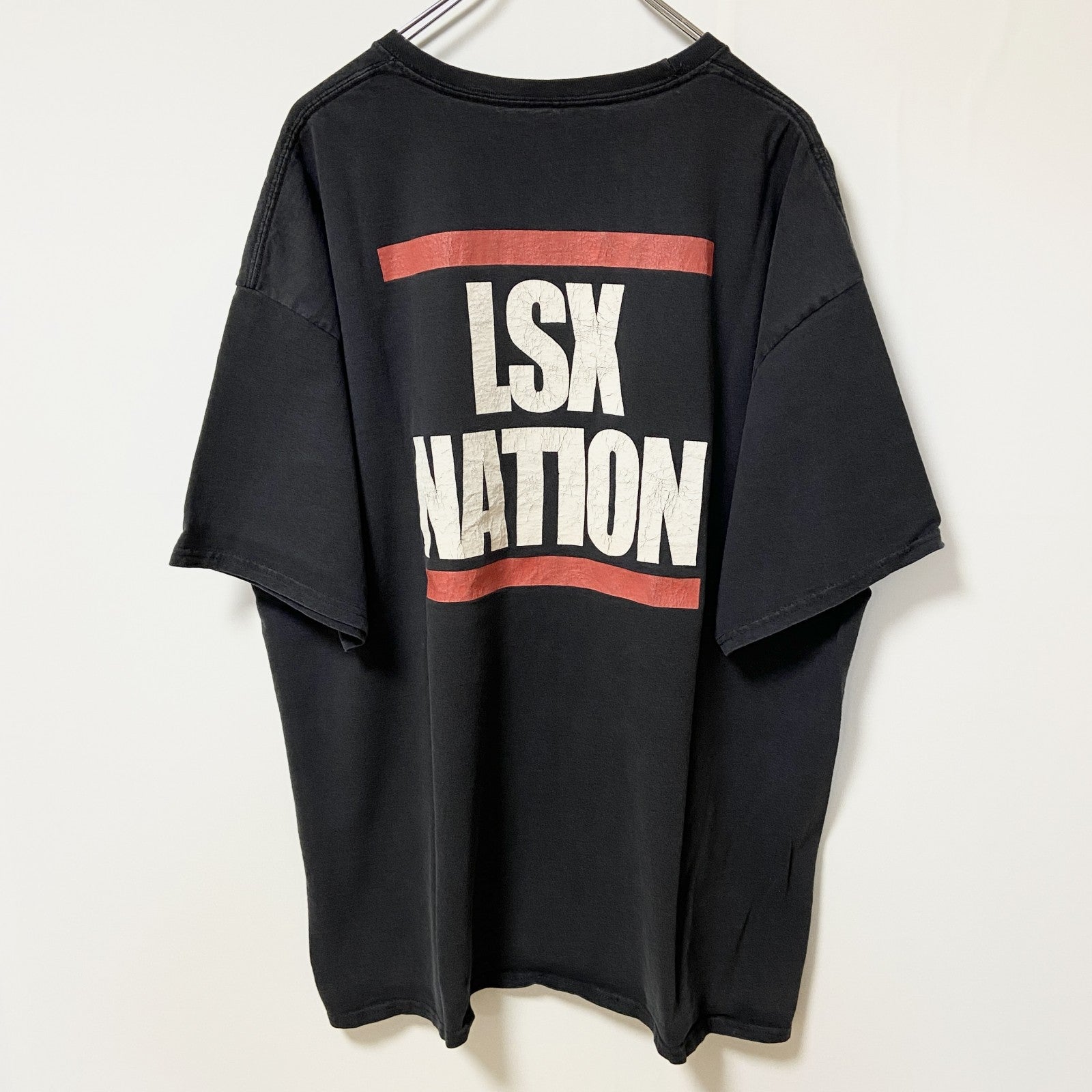 Hanes　ヘインズ　半袖プリントTシャツ　レーシング　両面プリント　レース旗　クルーネック　黒　ブラック　XLサイズ
