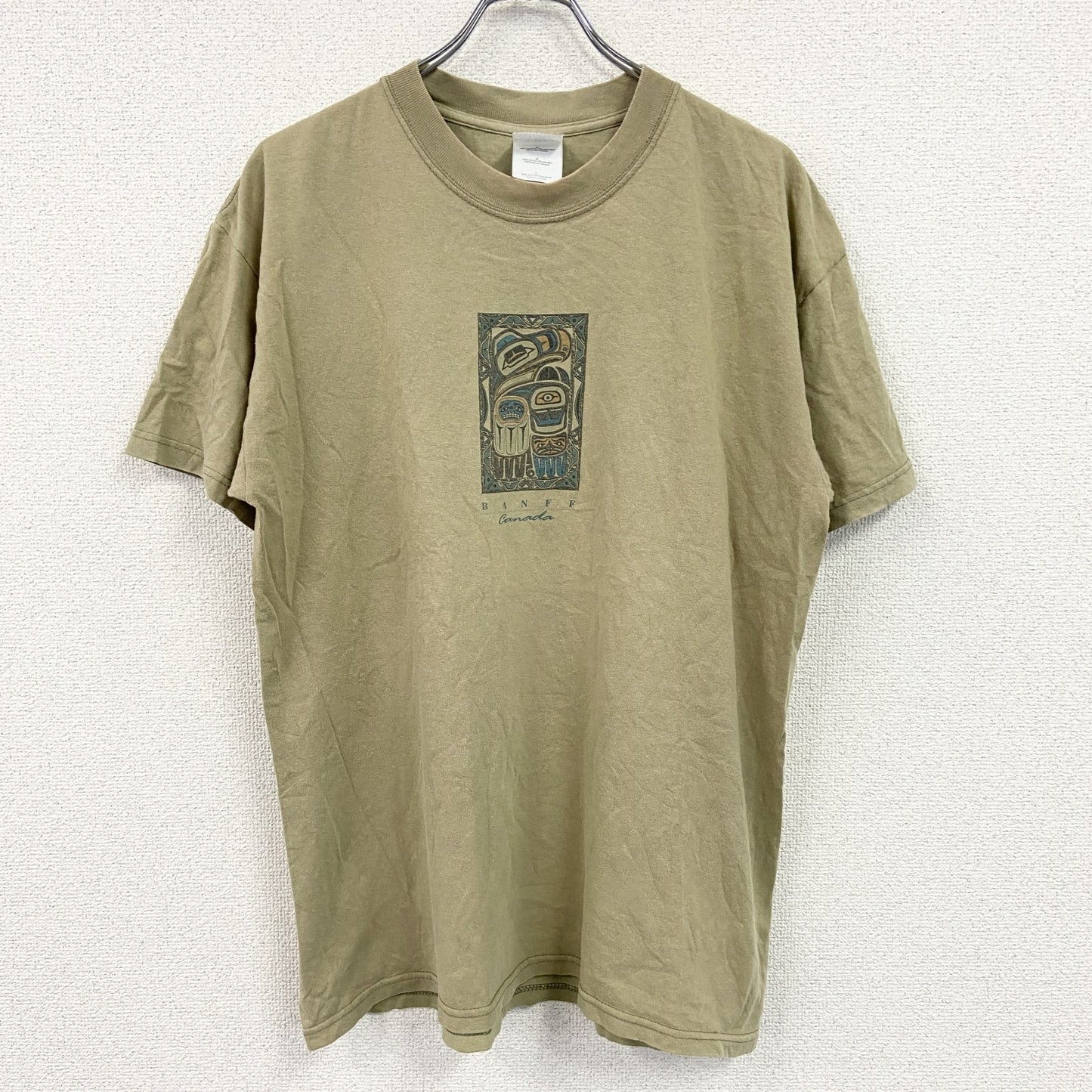 GILDAN　ギルダン　半袖プリントTシャツ　カーキ　Lサイズ