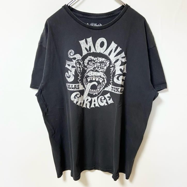 古着 used　GAS MONKEY ガスモンキー　半袖プリントTシャツ　黒　ブラック　クルーネック　レトロ　XLサイズ