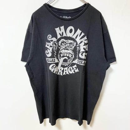 古着 used　GAS MONKEY ガスモンキー　半袖プリントTシャツ　黒　ブラック　クルーネック　レトロ　XLサイズ