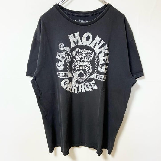 古着 used　GAS MONKEY ガスモンキー　半袖プリントTシャツ　黒　ブラック　クルーネック　レトロ　XLサイズ