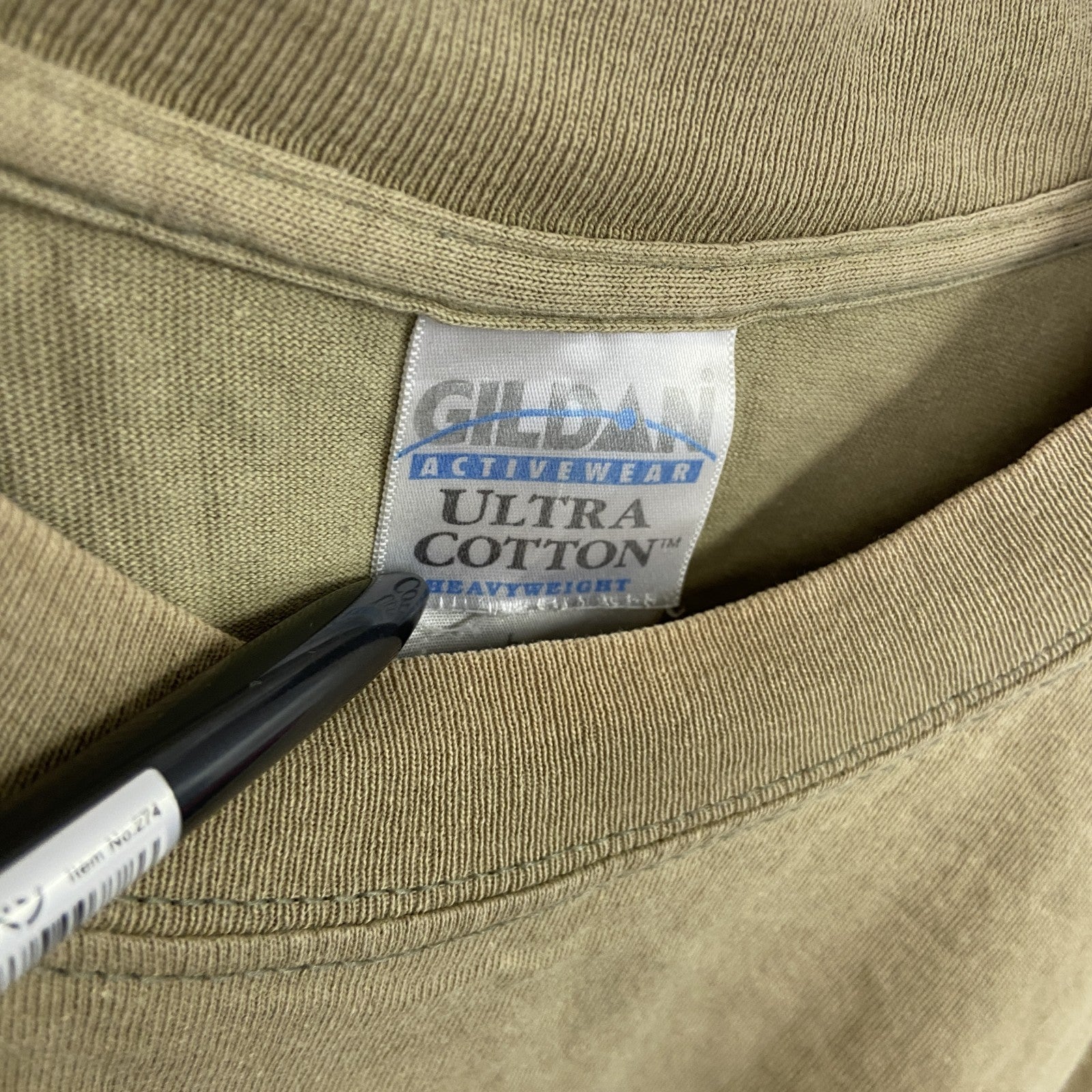 00s　GILDAN　ギルダン　半袖プリントTシャツ　ヴィンテージ　カーキ　Lサイズ