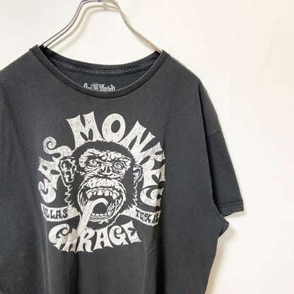 古着 used　GAS MONKEY ガスモンキー　半袖プリントTシャツ　黒　ブラック　クルーネック　レトロ　XLサイズ