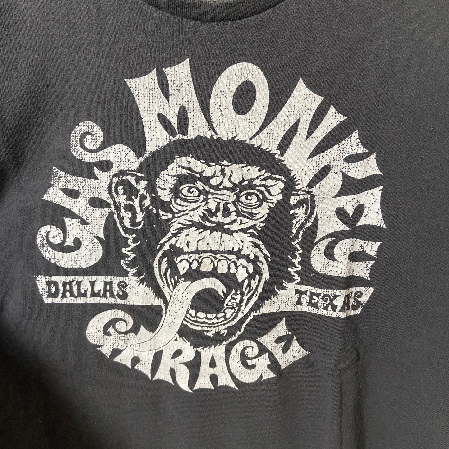 古着 used　GAS MONKEY ガスモンキー　半袖プリントTシャツ　黒　ブラック　クルーネック　レトロ　XLサイズ
