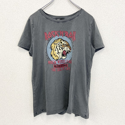 古着 used　ONLY オンリー　半袖プリントTシャツ　ROCK'N'ROLL　タイガー　グレー　クルーネック　レトロ　Lサイズ
