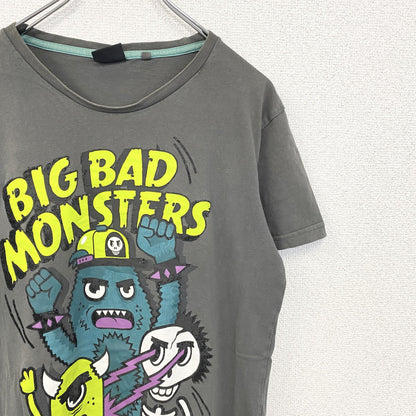FISHBOVE　半袖プリントTシャツ　スカル　骸骨　モンスター　クルーネック　ダークグレー　Lサイズ