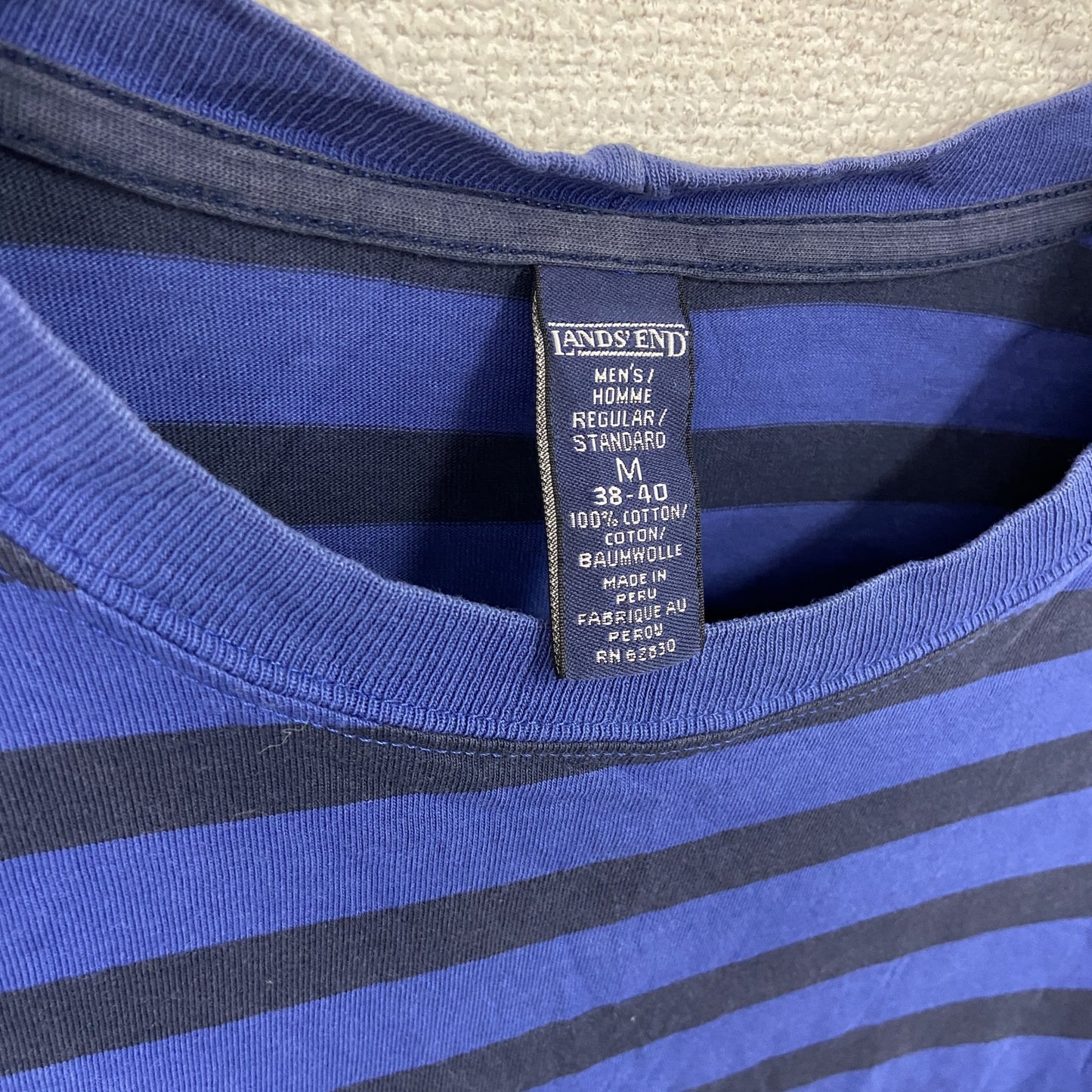 LANDS' END　ランズエンド　長袖Tシャツ/ロンT　ストライプ　青　ブルー　Mサイズ