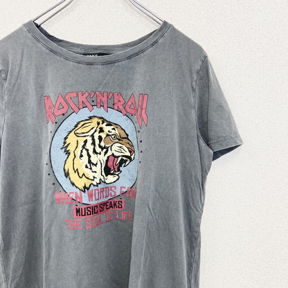 古着 used　ONLY オンリー　半袖プリントTシャツ　ROCK'N'ROLL　タイガー　グレー　クルーネック　レトロ　Lサイズ