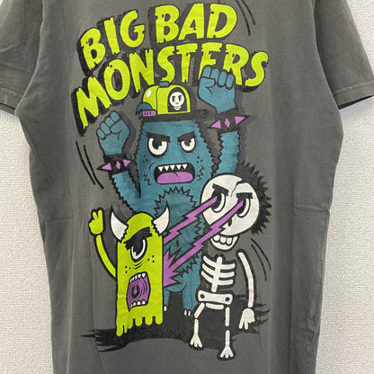 FISHBOVE　半袖プリントTシャツ　スカル　骸骨　モンスター　クルーネック　ダークグレー　Lサイズ
