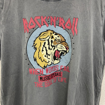 古着 used　ONLY オンリー　半袖プリントTシャツ　ROCK'N'ROLL　タイガー　グレー　クルーネック　レトロ　Lサイズ