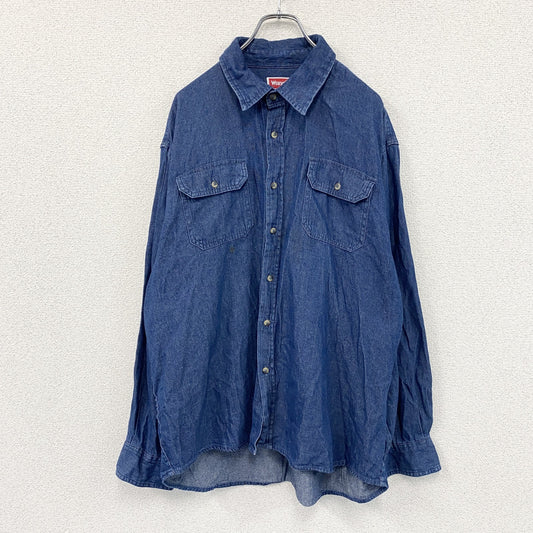 Wrangler　ラングラー　長袖デニムシャツ　フラップポケット　2つポケット　無地　インディゴ　XLサイズ