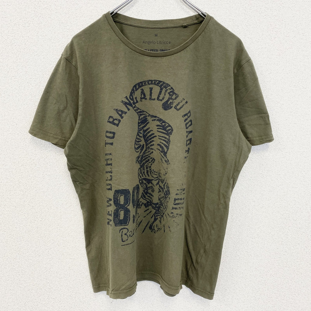 古着 used　Angelo Litrico　半袖アニマルプリントTシャツ　虎　タイガー　クルーネック　カーキ　Mサイズ