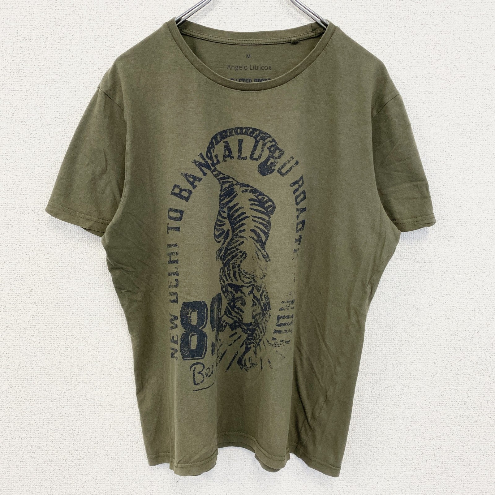 古着 used　Angelo Litrico　半袖アニマルプリントTシャツ　虎　タイガー　クルーネック　カーキ　Mサイズ