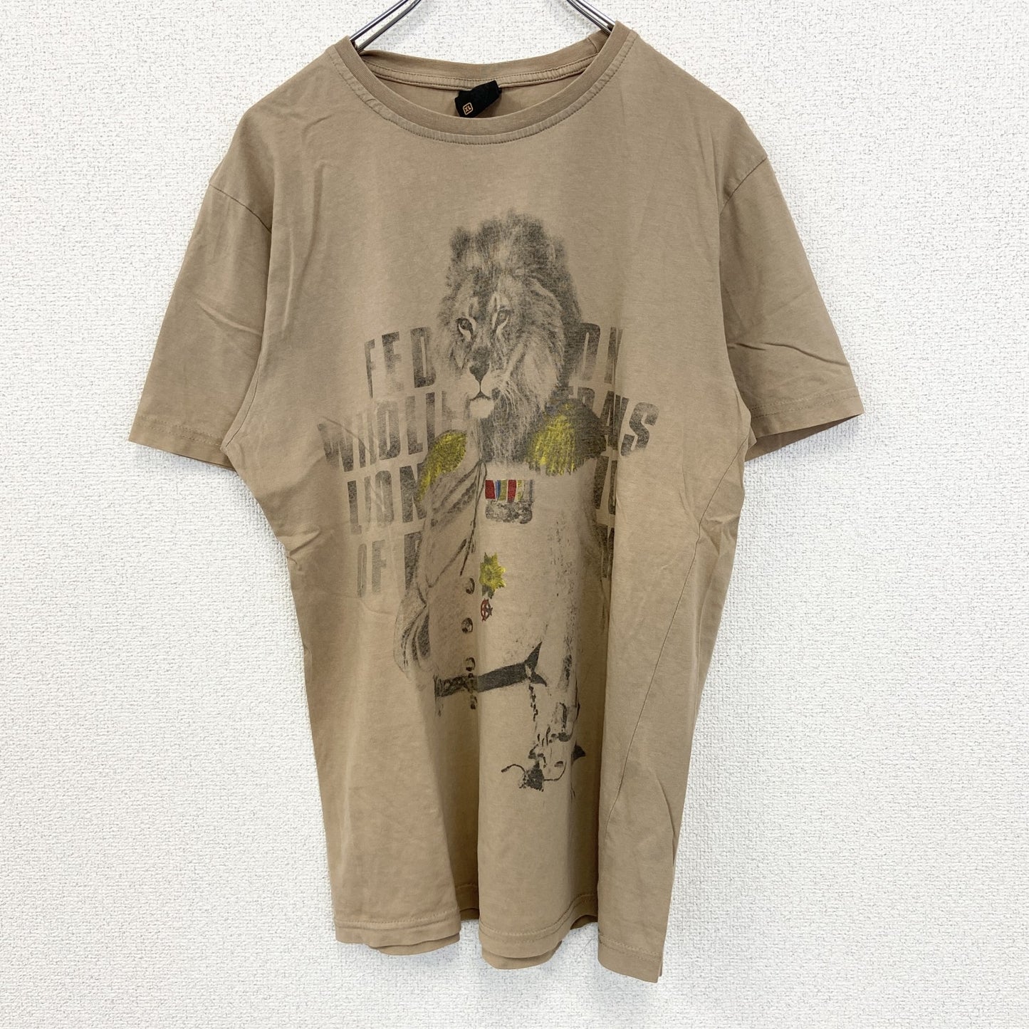 古着 used　SMOG スモッグ　半袖プリントTシャツ　カジュアルデザイン　ライオン　黄褐色　クルーネック　レトロ　XLサイズ