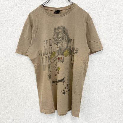古着 used　SMOG スモッグ　半袖プリントTシャツ　カジュアルデザイン　ライオン　黄褐色　クルーネック　レトロ　XLサイズ