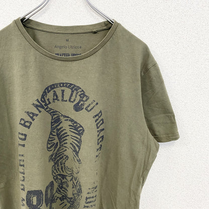 古着 used　Angelo Litrico　半袖アニマルプリントTシャツ　虎　タイガー　クルーネック　カーキ　Mサイズ