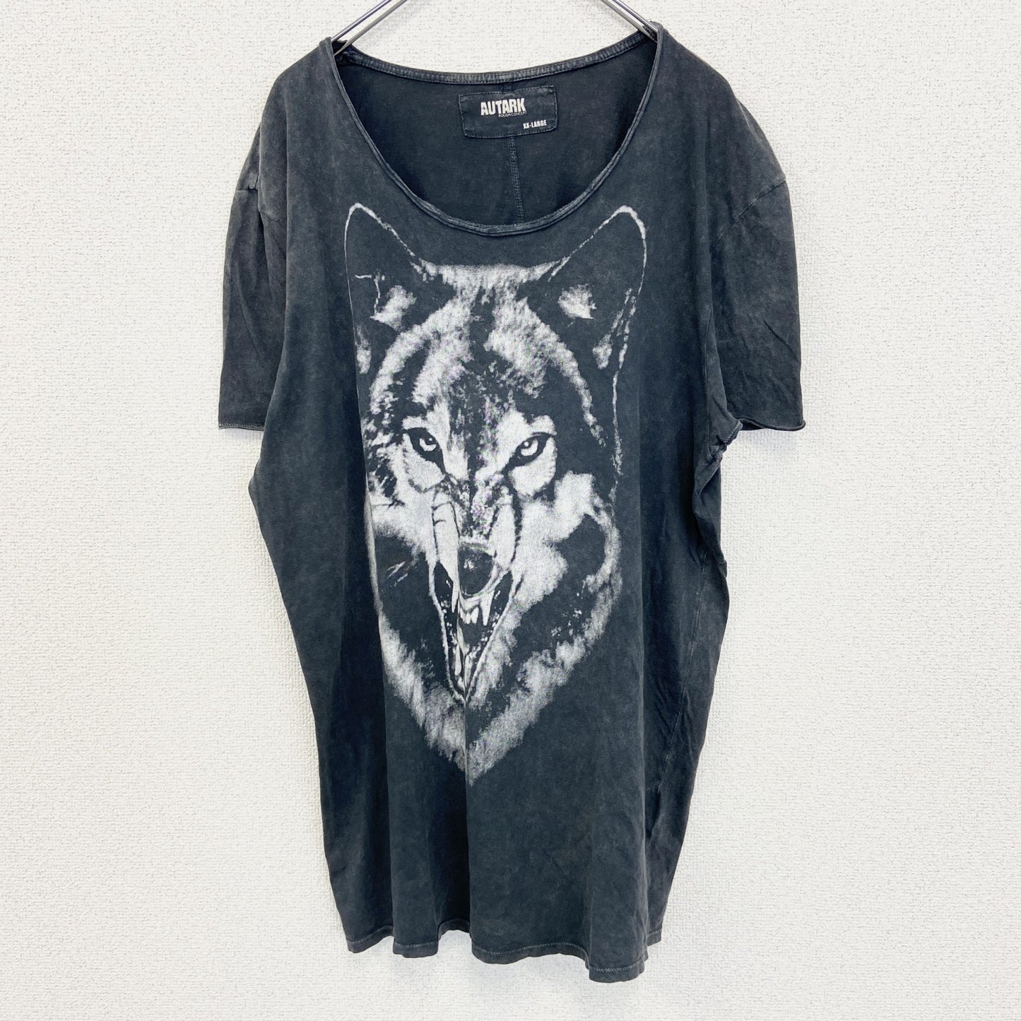 古着 used　AUTARK　半袖プリントTシャツ　カジュアルデザイン　オオカミ　灰色　クルーネック　レトロ　XXLサイズ