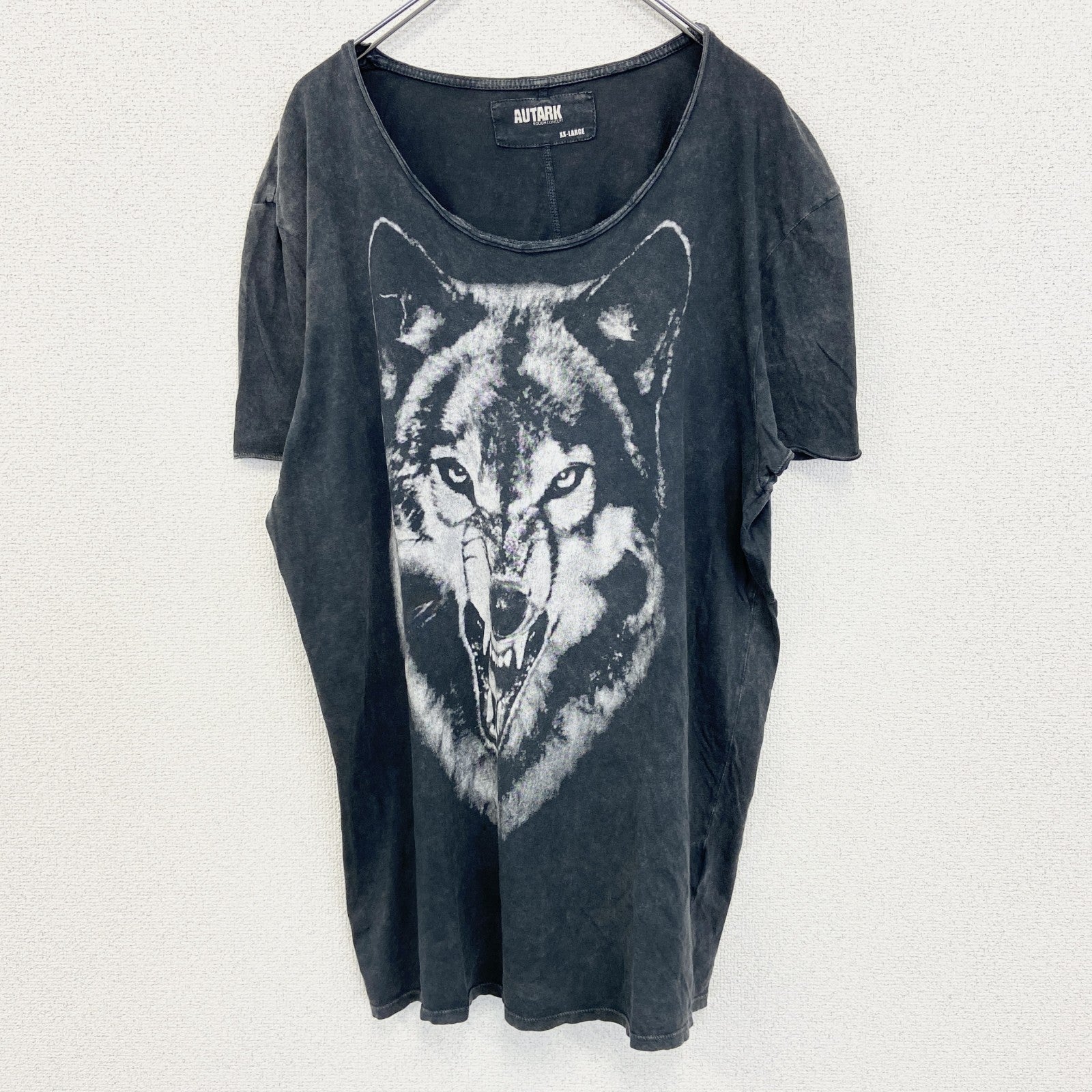 古着 used　AUTARK　半袖プリントTシャツ　カジュアルデザイン　オオカミ　灰色　クルーネック　レトロ　XXLサイズ