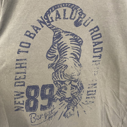 古着 used　Angelo Litrico　半袖アニマルプリントTシャツ　虎　タイガー　クルーネック　カーキ　Mサイズ