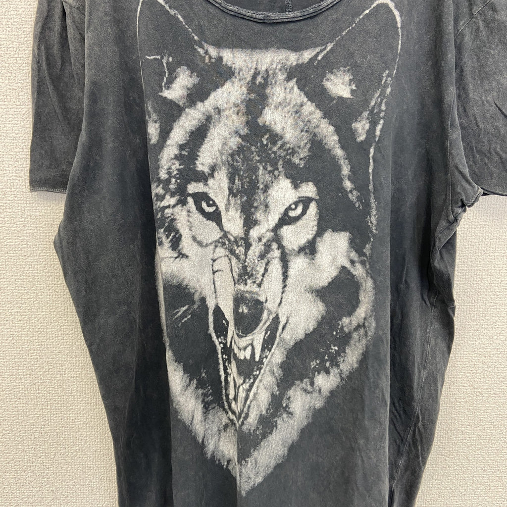 古着 used　AUTARK　半袖プリントTシャツ　カジュアルデザイン　オオカミ　灰色　クルーネック　レトロ　XXLサイズ
