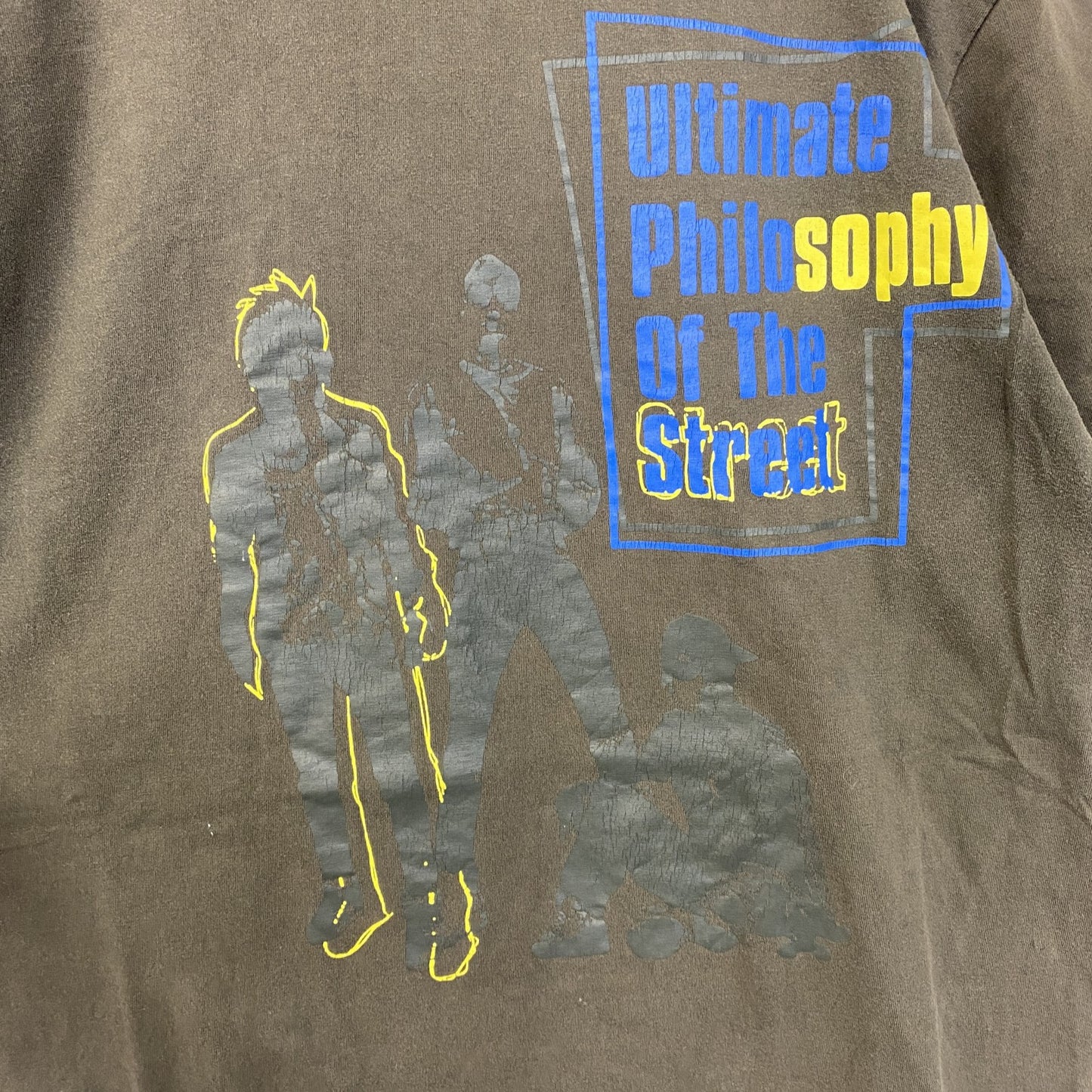 古着 used　半袖プリントTシャツ　デザインTシャツ　ビックプリント　カーキ　クルーネック　Sサイズ