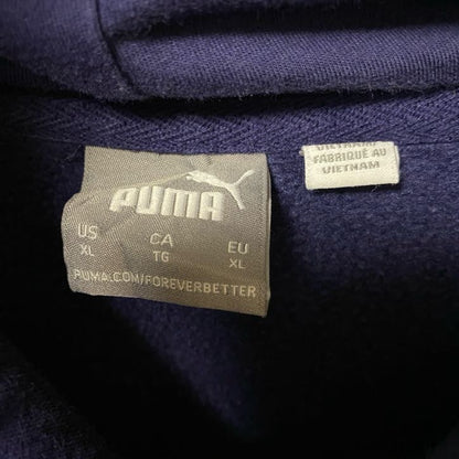 古着 used　PUMA プーマ　長袖ワンポイントロゴデザインパーカー　スウェットフーディ　ネイビー　前ポケット　XLサイズ