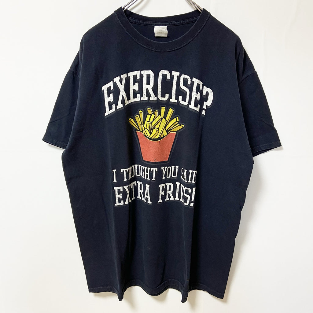 古着 used　FRUIT OF THE LOOM フルーツオブザルーム　半袖プリントTシャツ　フライドポテト　黒　XLサイズ