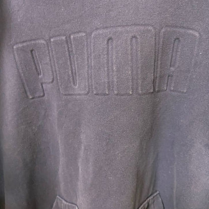古着 used　PUMA プーマ　長袖ワンポイントロゴデザインパーカー　スウェットフーディ　ネイビー　前ポケット　XLサイズ