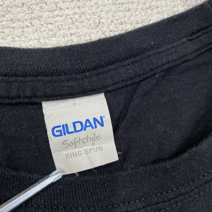 GILDAN　ギルダン　半袖プリントTシャツ　カレッジプリント　ラジオ　4連プリント　英字プリント　黒　ブラック