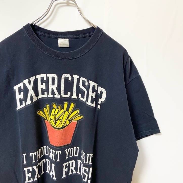古着 used　FRUIT OF THE LOOM フルーツオブザルーム　半袖プリントTシャツ　フライドポテト　黒　XLサイズ