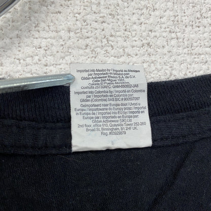 GILDAN　ギルダン　半袖プリントTシャツ　カレッジプリント　ラジオ　4連プリント　英字プリント　黒　ブラック