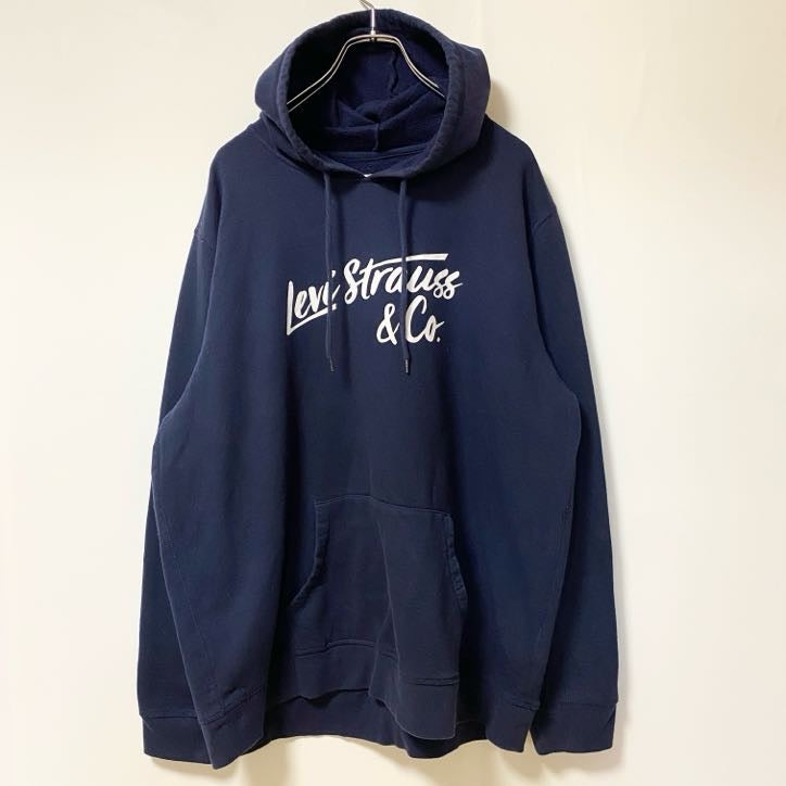 古着 used　LEVI’S リーバイス　長袖プリントデザインスウェット　フーディー　スウェット　ネイビー　XXＬサイズ