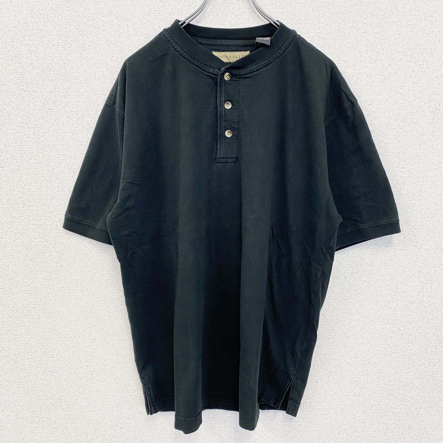 古着 used　NATURALLIFE　半袖ヘンリーネックTシャツ　シンプルデザイン　黒　ブラック　Lサイズ