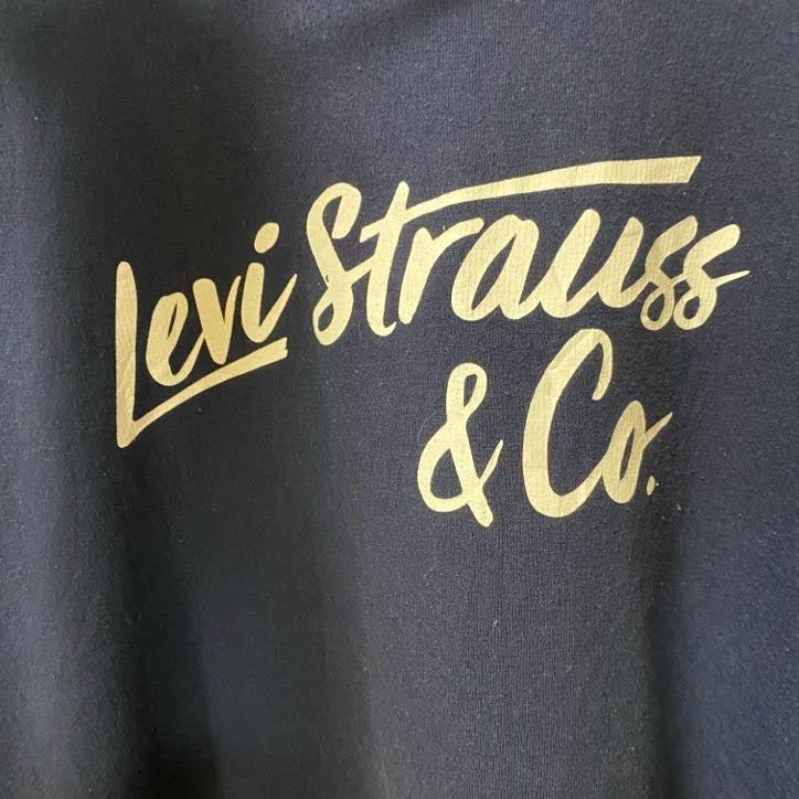 古着 used　LEVI’S リーバイス　長袖プリントデザインスウェット　フーディー　スウェット　ネイビー　XXＬサイズ