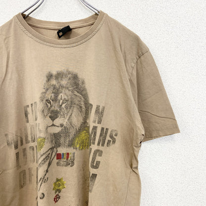古着 used　SMOG スモッグ　半袖プリントTシャツ　カジュアルデザイン　ライオン　黄褐色　クルーネック　レトロ　XLサイズ
