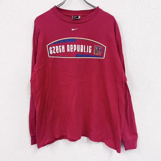 90s～　NIKE　ナイキ　長袖プリントTシャツ/ロンT　ヴィンテージ　赤　レッド　Lサイズ