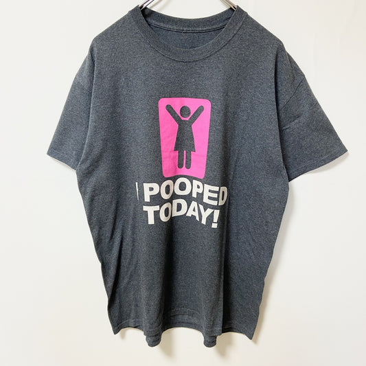 古着 used　I POOPED TODAY！　半袖プリントTシャツ　グレー　クルーネック　個性的　おもしろ　ギャグT　Mサイズ