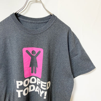古着 used　I POOPED TODAY！　半袖プリントTシャツ　グレー　クルーネック　個性的　おもしろ　ギャグT　Mサイズ
