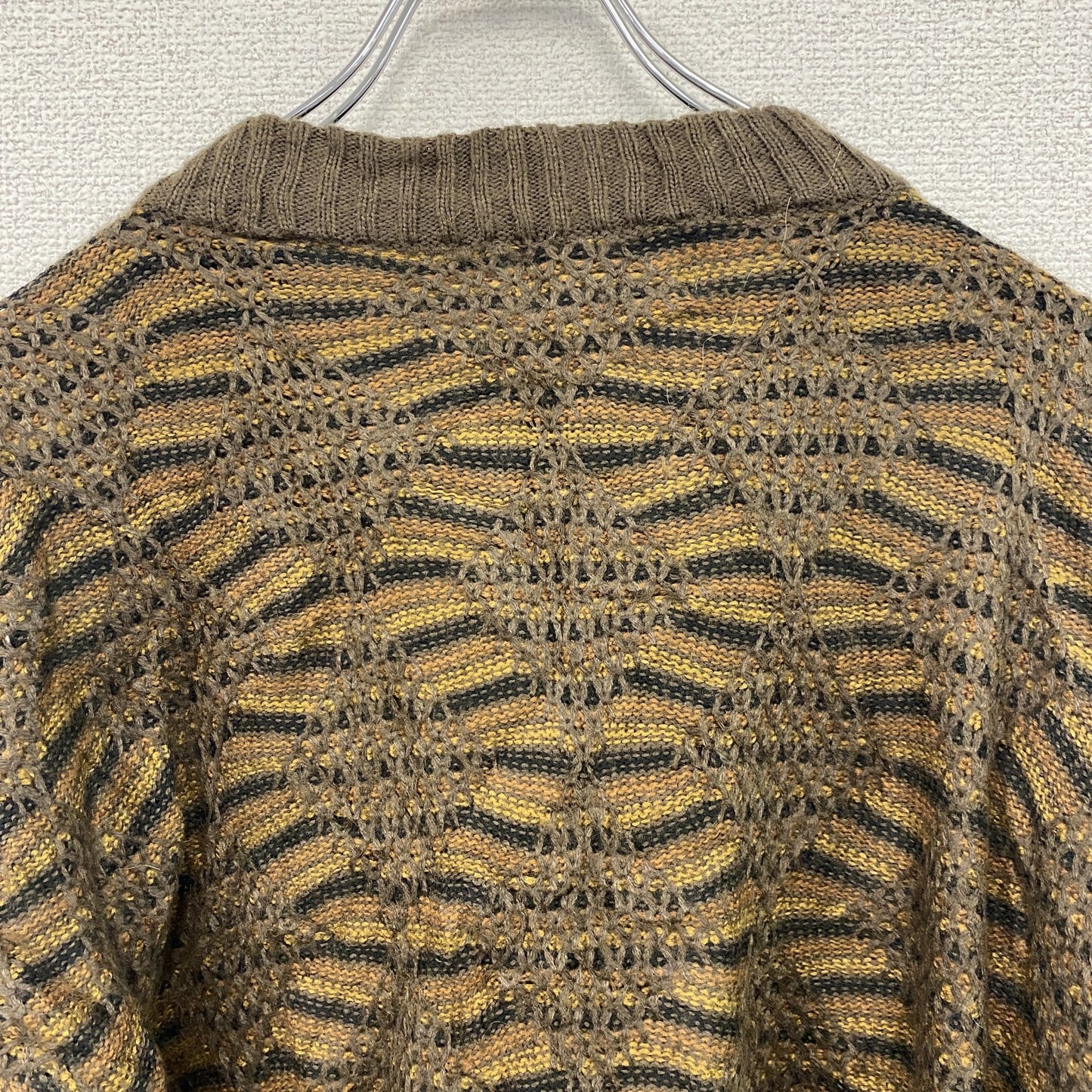 80s　SAXONY　アクリルニットセーター　レザーニットセーター　ヴィンテージ　茶色　ブラウン　XLサイズ
