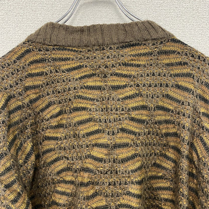 80s　SAXONY　アクリルニットセーター　レザーニットセーター　ヴィンテージ　茶色　ブラウン　XLサイズ
