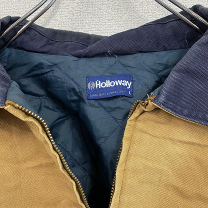 80s　Holloway　ホロウェイ　フルジップダックジャケット　企業ロゴ　ヴィンテージ　キャメル　Lサイズ