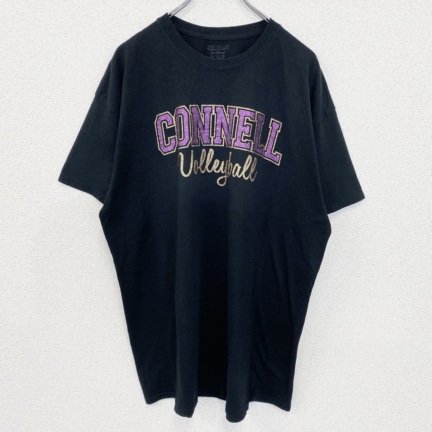 古着 used　GILDAN ギルダン　半袖ラメTシャツ　バレーボール　黒　ブラック　クルーネック　ビックシルエット