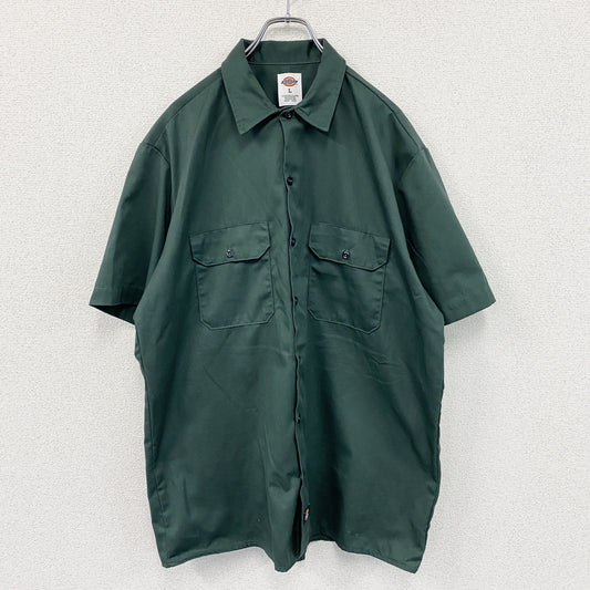 Dickies　ディッキーズ　半袖ワークシャツ　ツインポケット　ワンポイント　緑　グリーン　Lサイズ